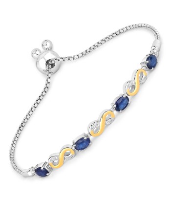 1.95 Carat Genuine Blue Sapphire and White Topaz .925 Sterling Silver Bracelet meilleur choix