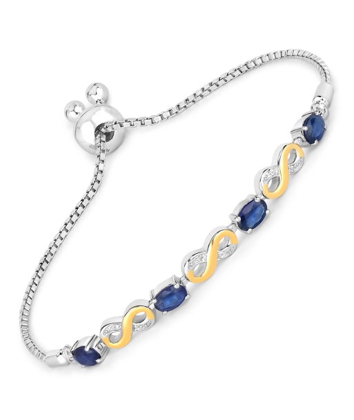 1.95 Carat Genuine Blue Sapphire and White Topaz .925 Sterling Silver Bracelet meilleur choix