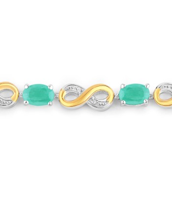 1.79 Carat Genuine Emerald and White Topaz .925 Sterling Silver Bracelet rembourrage situé sous