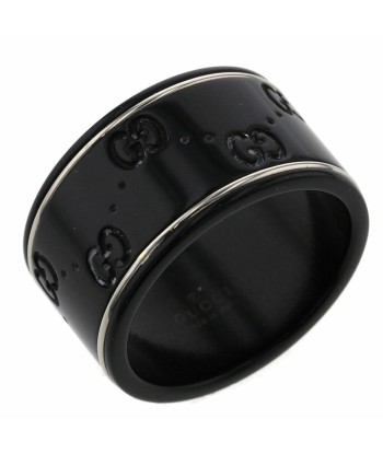 Gucci Ring Icon Wide Approximately 11mm Width K18 White Gold Black Ceramic No. 19 Mens GUCCI À commander