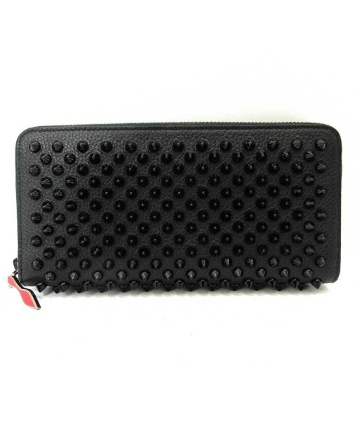 Christian Louboutin Wallet Panettone Long Round Black Spike Studs Men's Women's Calf Leather de pas cher