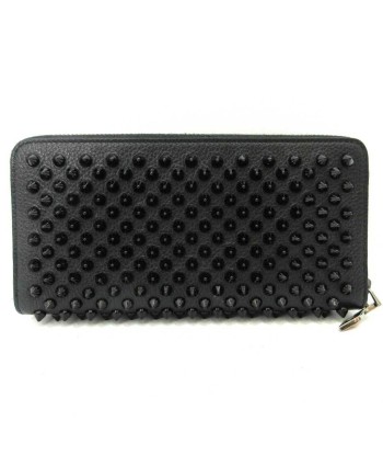 Christian Louboutin Wallet Panettone Long Round Black Spike Studs Men's Women's Calf Leather de pas cher