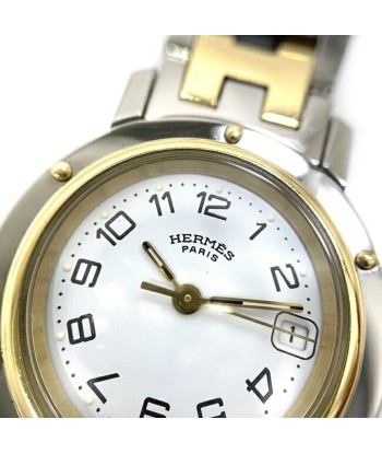 Hermes Watch Clipper White Silver Gold CL4.220 SS Quartz HERMES Date Ladies Combination Battery Round Studs les ligaments