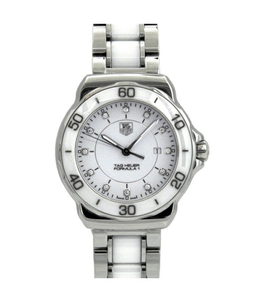 TAG Heuer Watch Formula 1 White Silver WAH1315 BA0868 SS Ceramic Quartz Ladies 12P Diamond Date Battery Accent Round livraison gratuite