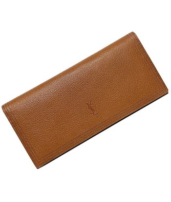 Yves Saint Laurent Long Bi-Fold Wallet Brown Leather YSL Women's Men's votre restaurant rapide dans 