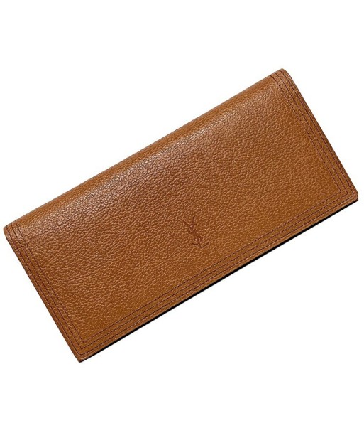 Yves Saint Laurent Long Bi-Fold Wallet Brown Leather YSL Women's Men's votre restaurant rapide dans 