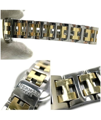 Hermes Watch Clipper White Silver Gold CL4.220 SS Quartz HERMES Date Ladies Combination Battery Round Studs les ligaments