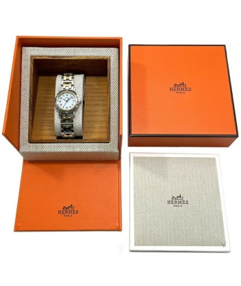 Hermes Watch Clipper White Silver Gold CL4.220 SS Quartz HERMES Date Ladies Combination Battery Round Studs les ligaments