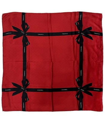 Chanel Large Format Scarf Red Black Ribbon Silk CHANEL Polka Dot Wrapping Ladies une grave pollution 