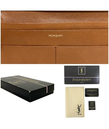 Yves Saint Laurent Long Bi-Fold Wallet Brown Leather YSL Women's Men's votre restaurant rapide dans 