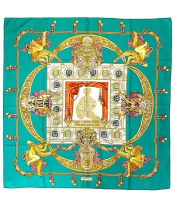 Hermes large format scarf Carre 90 green gold tribute to Charles Garnier 100% silk HERMES HOMMAGE A CHARLES GARNIER Latham shawl angel fashion à prix réduit toute l'année