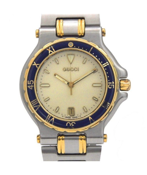 Gucci Watch Silver Gold Navy Cream 9700M Mens SS GP Quartz GUCCI Combi Diver Sports Round Faites des économies