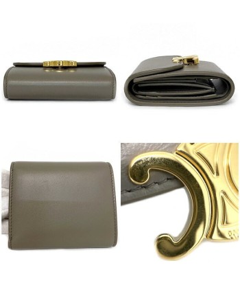 Celine Tri-Fold Wallet Small Flap Gray Gold Triomphe 10l653DPV Leather CELINE Metal Fittings Ladies livraison gratuite