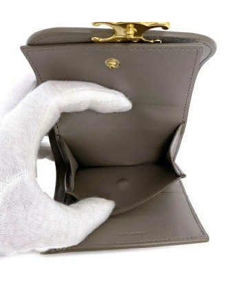 Celine Tri-Fold Wallet Small Flap Gray Gold Triomphe 10l653DPV Leather CELINE Metal Fittings Ladies livraison gratuite