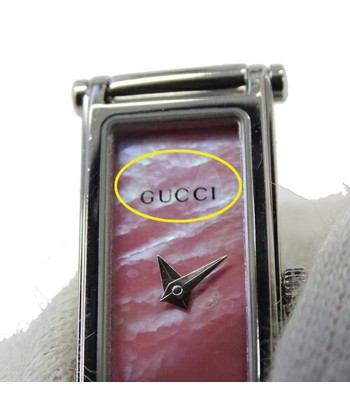 Gucci GUCCI Watch Ladies Pink Shell Quartz Stainless SS 1500L Square Bangle Silver d'Europe débarque