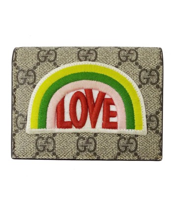 Gucci GUCCI Wallet Women's Bi-Fold GG Supreme Rainbow & Love 476412 Beige Brown solde