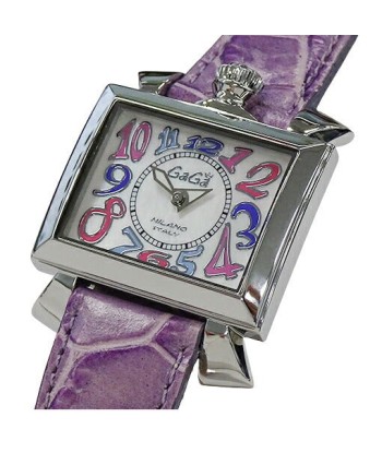 GaGa MILANO Napoleore 6030.7 Watch Mens Womens Shell Quartz Stainless SS Leather Silver Purple français