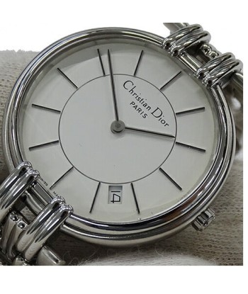 Christian Dior Watch Mens Womens Date Quartz Stainless SS D67-100 Silver White Economisez 