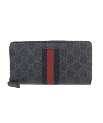 Gucci New Web GG Supreme Shelly Zip Around Long Wallet Black PVC 2024