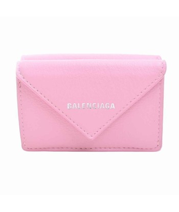 Balenciaga Leather Paper Mini Tri-Fold Wallet Pink pas cher 