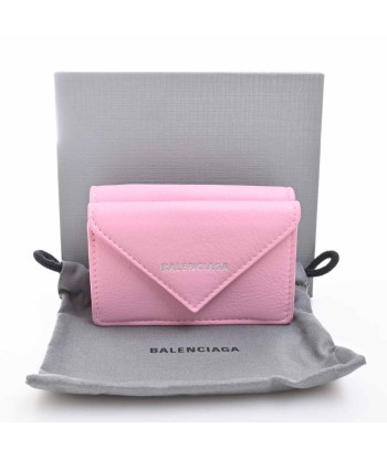 Balenciaga Leather Paper Mini Tri-Fold Wallet Pink pas cher 