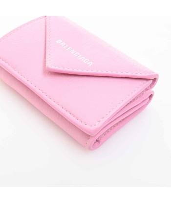 Balenciaga Leather Paper Mini Tri-Fold Wallet Pink pas cher 