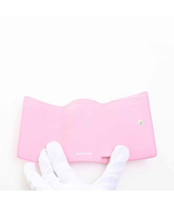 Balenciaga Leather Paper Mini Tri-Fold Wallet Pink pas cher 