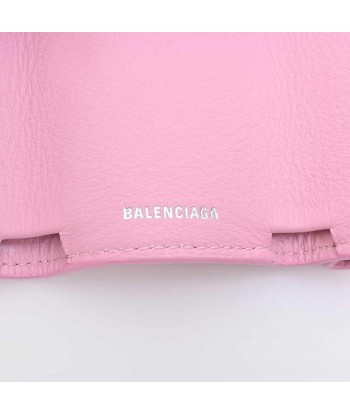 Balenciaga Leather Paper Mini Tri-Fold Wallet Pink pas cher 