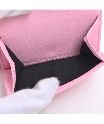 Balenciaga Leather Paper Mini Tri-Fold Wallet Pink pas cher 