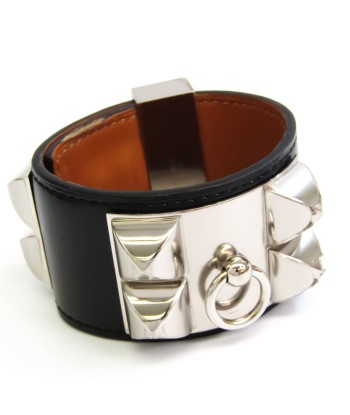 Hermes Collier De Chien Box Calf Leather Bangle BlackSilver français