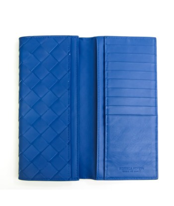 Bottega Veneta Intrecciato Unisex Leather Long Bill Wallet (bi-fold) Blue vente chaude votre 