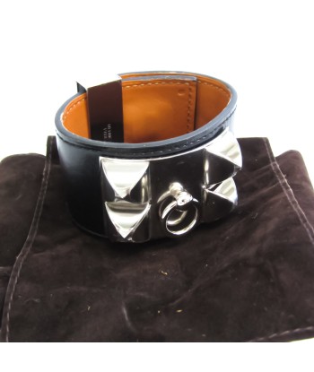 Hermes Collier De Chien Box Calf Leather Bangle BlackSilver français