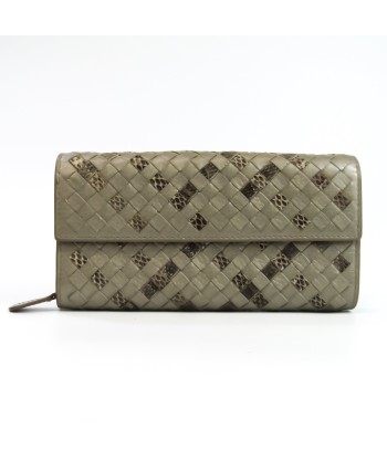 Bottega Veneta Intrecciato Unisex Leather Long Wallet (bi-fold) Silver commande en ligne