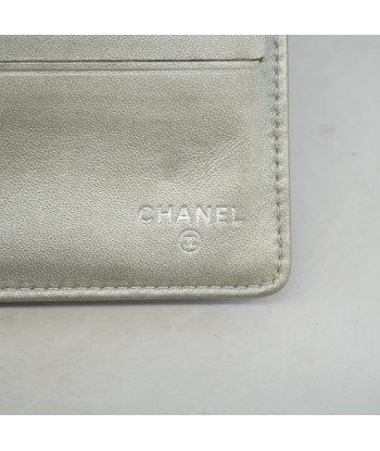 Auth Chanel Tri-Fold Wallet Camellia Lambskin Black Silver Metal pas cher chine