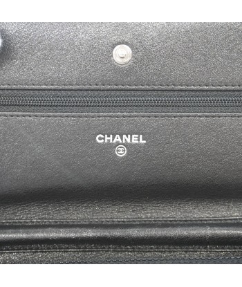 Auth Chanel Chain Wallet Matrasse Punching Leather Black Silver Metal livraison et retour toujours gratuits