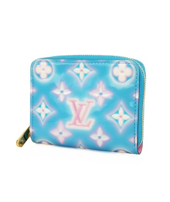 Auth Louis Vuitton Coin Purse Monogram Verni Zippy Coin Purse M81155 Baby Blue Neon de France