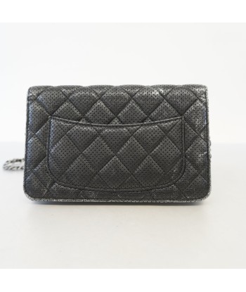 Auth Chanel Chain Wallet Matrasse Punching Leather Black Silver Metal livraison et retour toujours gratuits