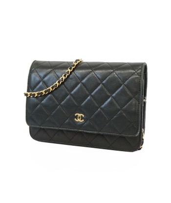 Auth Chanel Chain Wallet Matrasse Lambskin Black Gold metal le concept de la Pate a emporter 