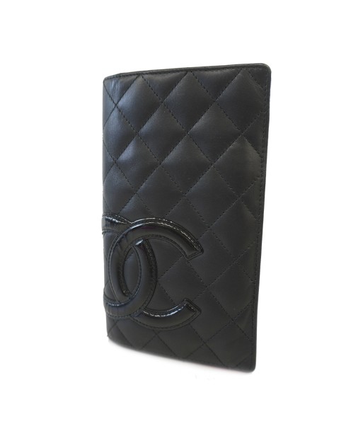 Auth Chanel Bi-Fold Wallet Cambon Line Leather Black Silver metal france