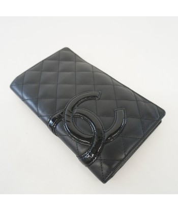 Auth Chanel Bi-Fold Wallet Cambon Line Leather Black Silver metal france