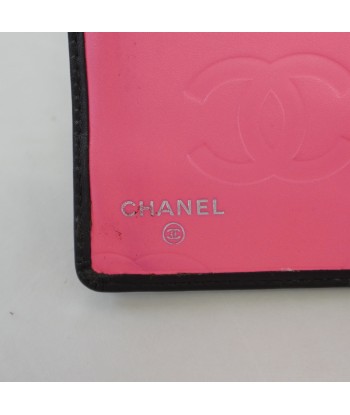 Auth Chanel Bi-Fold Wallet Cambon Line Leather Black Silver metal france