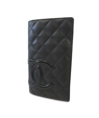 Auth Chanel Bi-Fold Wallet Cambon Line Leather Black Silver metal france