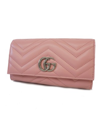 Auth Gucci long bi-fold wallet GG Marmont 443436 leather pink silver metal 2023