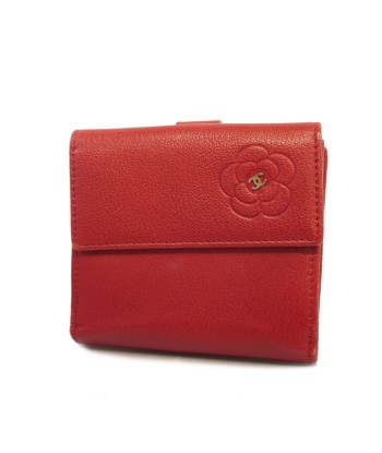 Auth Chanel Tri-Fold Wallet Camellia Leather Red store