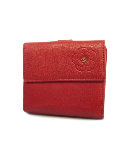 Auth Chanel Tri-Fold Wallet Camellia Leather Red store