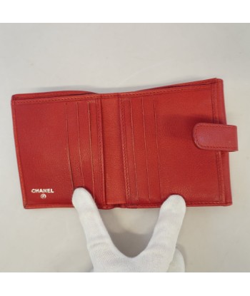 Auth Chanel Tri-Fold Wallet Camellia Leather Red store