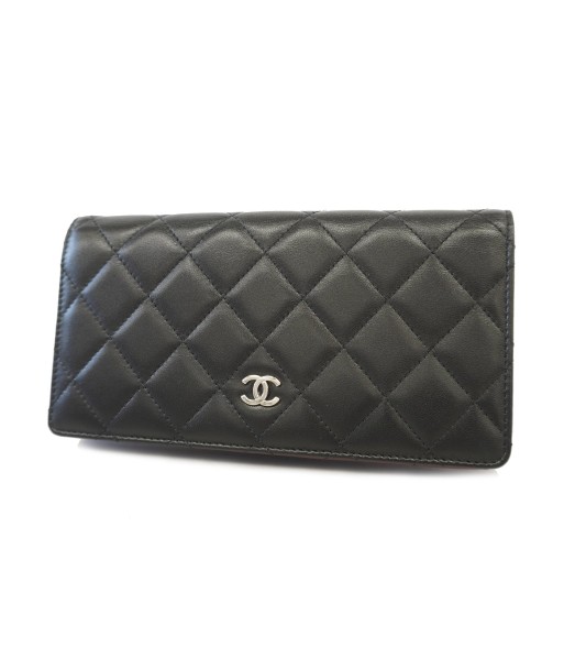 Auth Chanel Matelasse Womens Lambskin Long Wallet (bi-fold) Black une grave pollution 