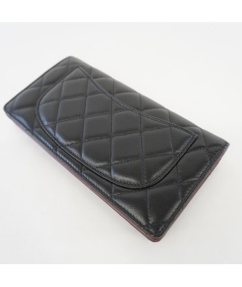 Auth Chanel Matelasse Womens Lambskin Long Wallet (bi-fold) Black une grave pollution 