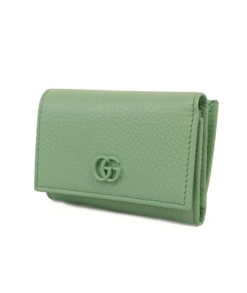 Auth Gucci Tri-Fold Wallet GG Marmont 644407 Leather Light Green Silver Metal Découvrez la collection