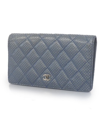 Auth Chanel Matelasse Punching Womens Leather Long Wallet (bi-fold) Blue prix pour 